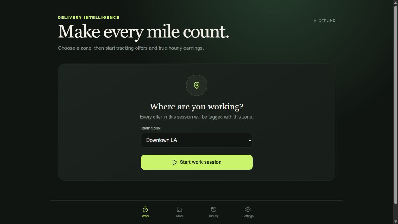 Delivery Intelligence driver earnings dashboard